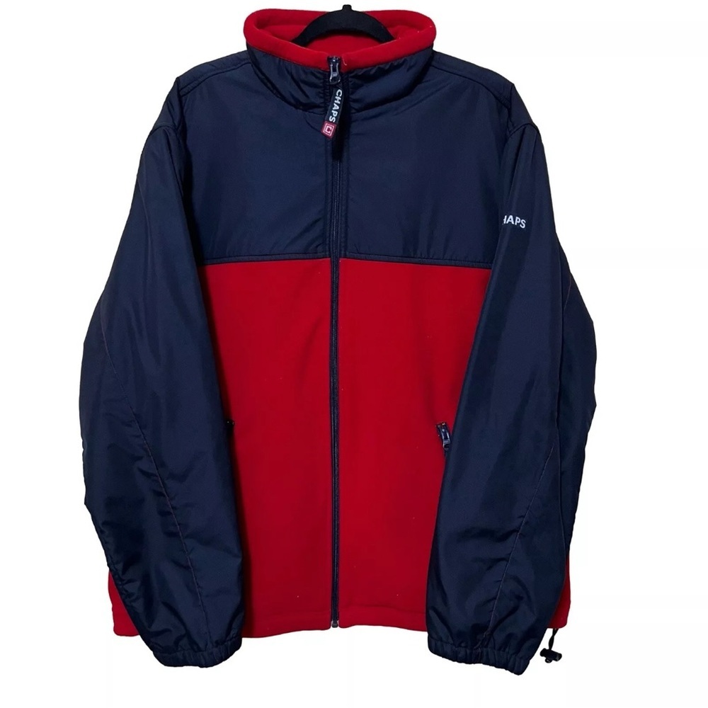 Chaps Full Zip Fleece Bomber Jacket Men’s L Navy Blue Red Outdoor